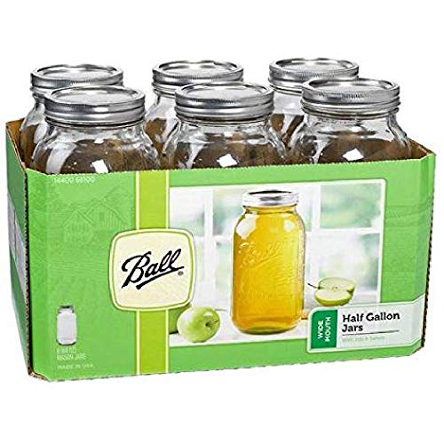 Ball Wide Mouth Half Gallon 64 Oz Jars with Lids and Bands, Set of 6 Wm Half Gallon Wide Mouth Clear