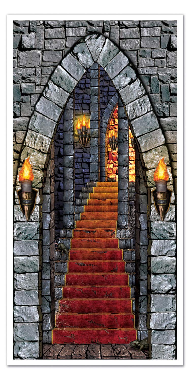 Book Cover Beistle Indoor/Outdoor Plastic Castle Entrance Door Cover for Medieval Theme Decoration Halloween Party Supplies, 30