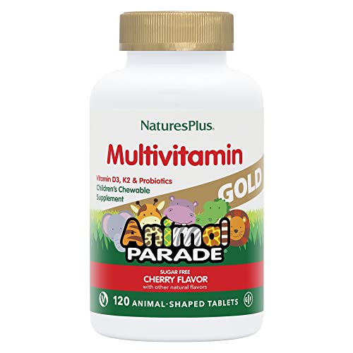 Book Cover NaturesPlus Animal Parade Gold Children's Chewable Multivitamin - Natural Cherry Flavor - 60 Animal Shaped-Tablets - with Vitamin D3, K2 & Probiotics - Vegetarian & Gluten Free - 30 Servings