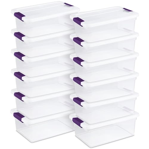 Sterilite 17531712 15 Quart/14 Liter ClearView Latch Box, Clear with Sweet Plum Latches, 12-Pack
