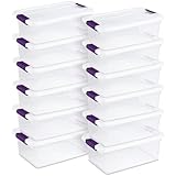 STERILITE 15 Qt ClearView Latch Storage Box, Stackable Bin with Latching Lid, Plastic Container to Organize Shoes in Closet, Clear Base, Lid (Pack of 12)