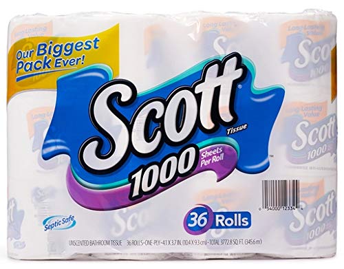 Book Cover Scott 1000 Sheets Per Roll Toilet Paper,36 Rolls Bath Tissue