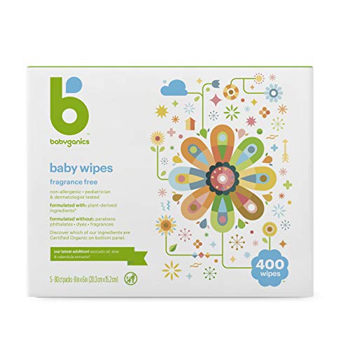 Book Cover Baby Wipes, Babyganics Unscented Diaper Wipes , 400 Count, (5 Packs of 80), Non-Allergenic and formulated with Plant Derived Ingredients
