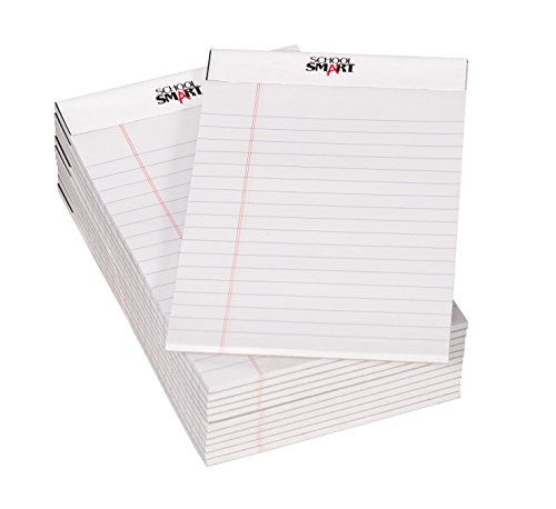 Book Cover School Smart Junior Legal Pad, 5 x 8 Inches, 50 Sheets Each, White, Pack of 12