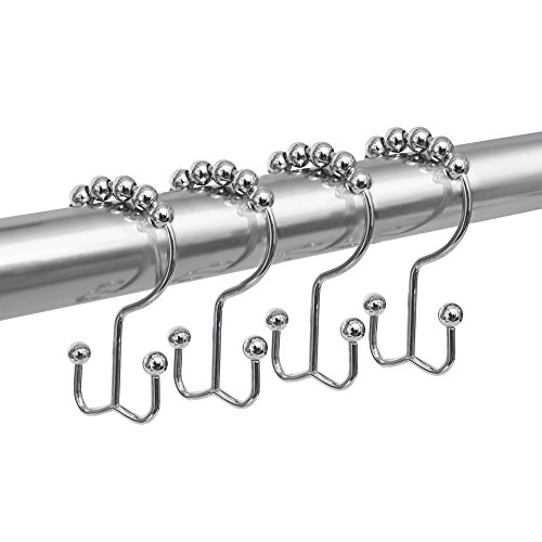 MAYTEX Metal Double Roller Glide Ring, Chrome, Set of 12 Shower Curtain Hooks,
