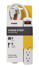 Prime Wire & Cable PB801115 6-Outlet White Power Strip with 8-Foot Cord, White