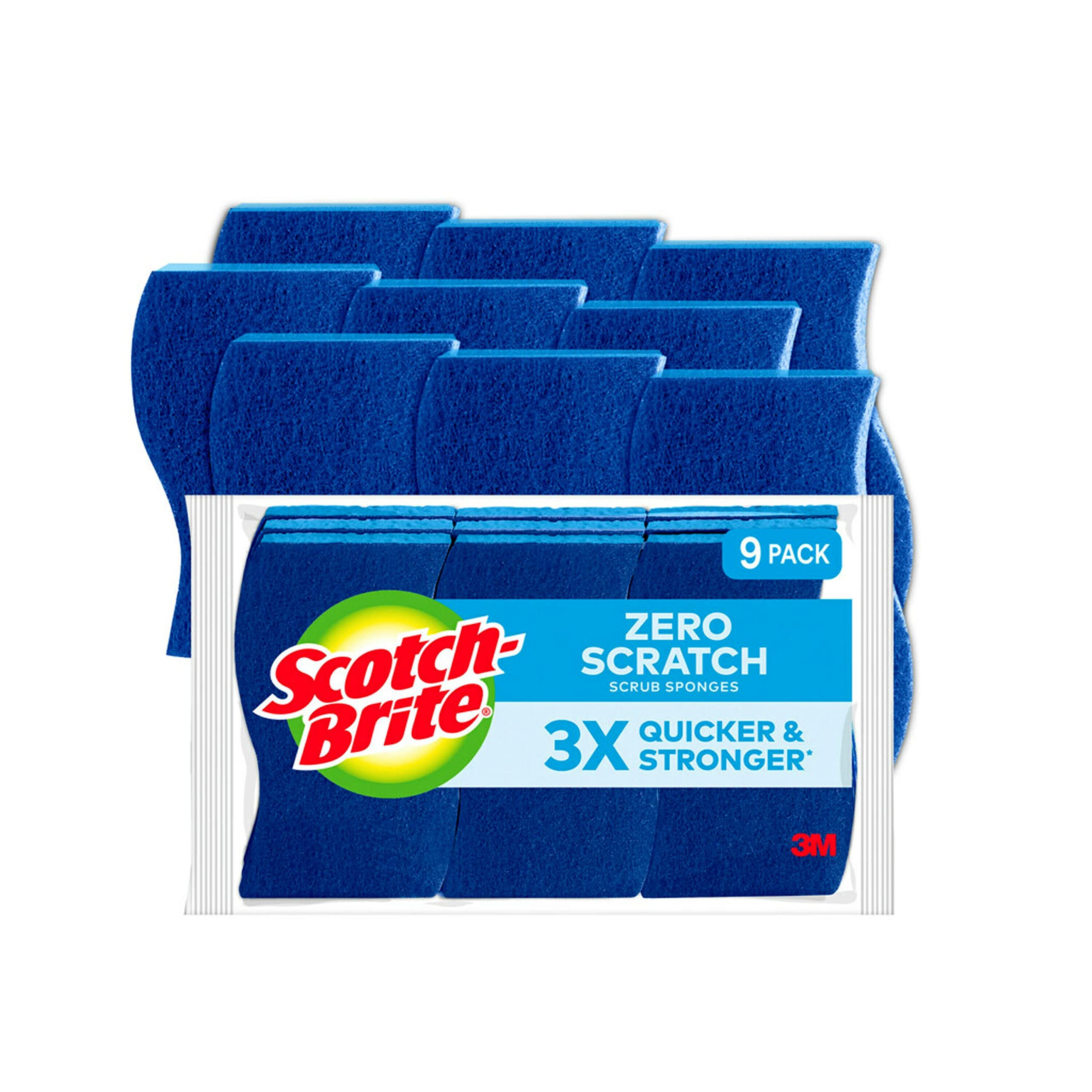 Book Cover Scotch-Brite Zero Scratch Non-Scratch Scrub Sponges, Sponges for Cleaning Kitchen, Bathroom, and Household, non-scratch Sponges Safe for Non-Stick Cookware, 9 Scrubbing Sponges