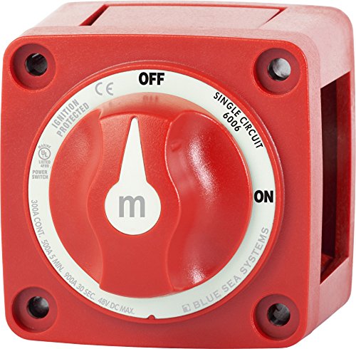 Blue Sea Systems Battery Switch m-Series ON/OFF with Knob, 6006 , Red , 2-7/8" x 2-7/8"