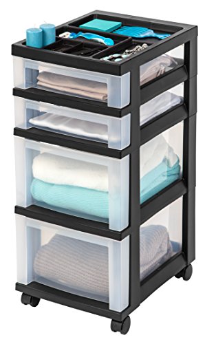 IRIS USA, Inc. MC-322-TOP 4-Drawer Storage Cart with Organizer Top, Clear