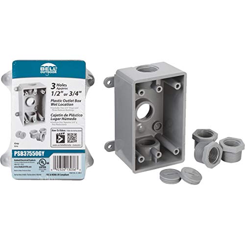 Hubbell-Bell PSB37550GY Single-Gang Weatherproof Three 1/2 in. or 3/4 in. Threaded Outlets, 2 in, Gray