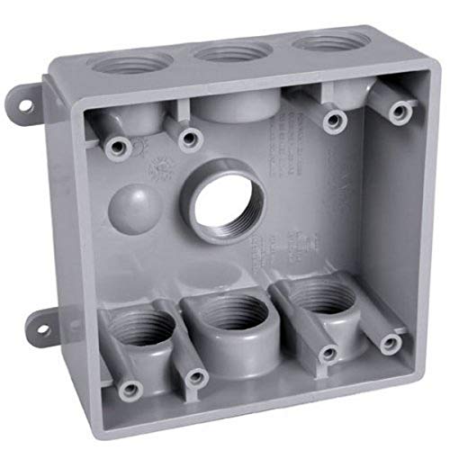 Hubbell-Bell PDB77550GY Two-Gang Weatherproof Box Seven 1/2 in. or 3/4 in. Threaded Outlets, 2 in, Gray