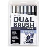 Tombow 56171 Dual Brush Pen Art Markers, Grayscale, 10-Pack. Blendable, Brush and Fine Tip Markers
