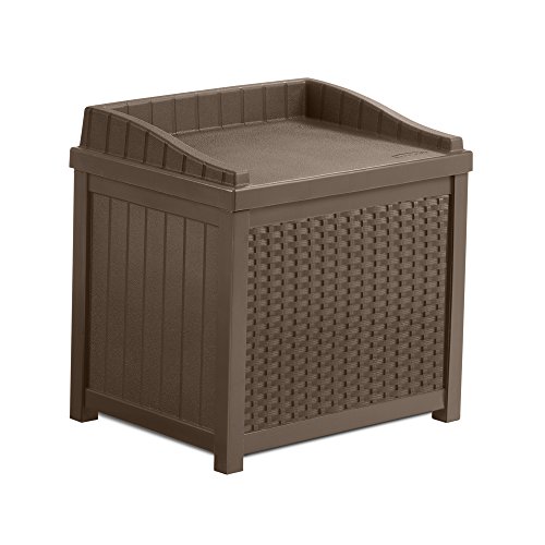 Suncast 22 Gallon Resin Storage Seat - Contemporary Indoor and Outdoor Bin Stores Tools, Toys, and Accessories - Mocha Wicker