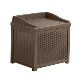 Suncast 22 Gallon Resin Storage Seat - Contemporary Indoor and Outdoor Bin Stores Tools, Toys, and Accessories - Mocha Wicker