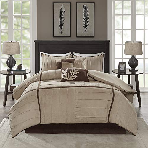 Book Cover Madison Park All Season, Matching Bed Skirt, Decorative Pillows, Polyester, Dune Suede, Beige Brown, Cal King(104