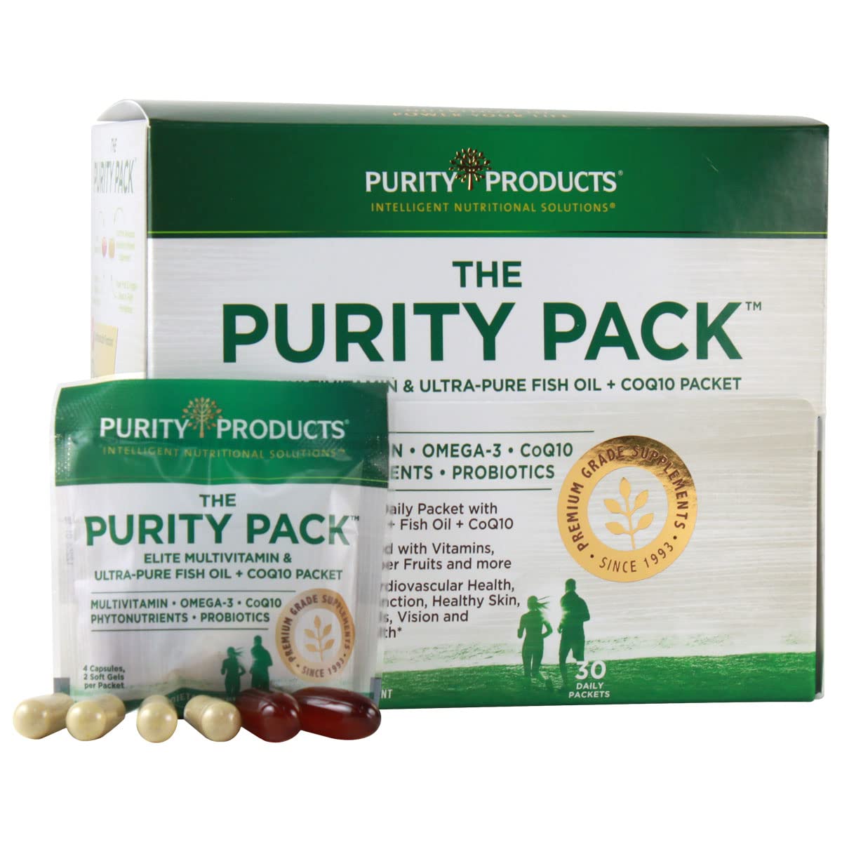 Book Cover Purity Products Purity Pack (Elite Multi + Fish Oil + COQ10) 1280mg of EPA + DHA + Omega-3's from Ultra Pure Fish Oil - Power Packed with Vitamins, Minerals, Super Fruits & More - 30 to-Go Packets