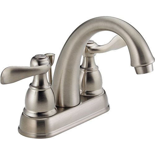 Delta Faucet Windemere Centerset Bathroom Faucet, Brushed Nickel Bathroom Sink Faucet, 2 Handle Bathroom Faucet, Metal Drain Assembly, Stainless B2596LF-SS