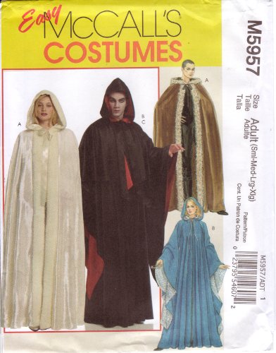 McCall's Easy Sewing Pattern M5957 Adult Renaissance Cape / Cloak with Hood