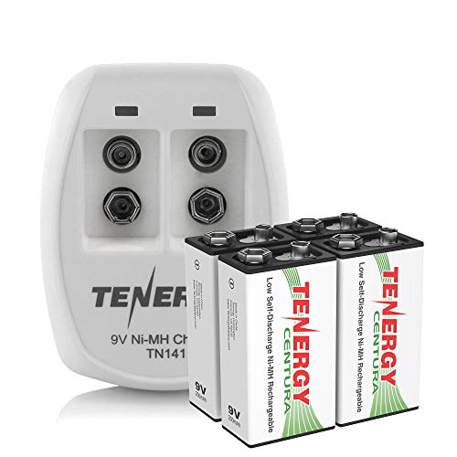 Tenergy TN141 2 Bay 9V Smart Charger with 4 pcs Centura Low Self-Discharge 9V NiMH Rechargeable Batteries