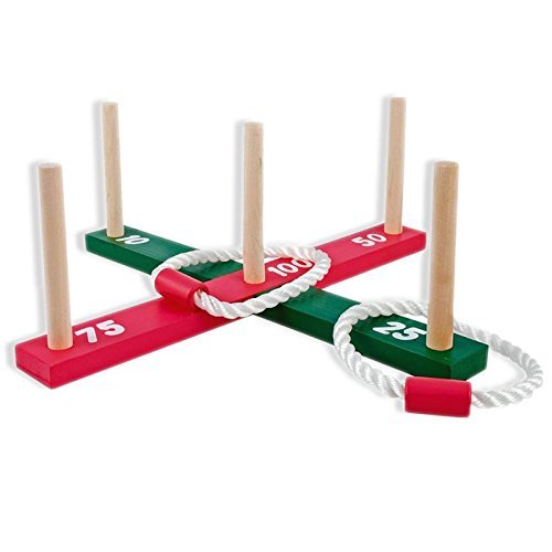 Hillington Garden Outdoor Rope Quoits and Wooden Pegs Hoopla Throwing Game, Natural Timber Board with 5 Wooden Pegs.