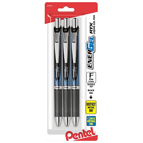 Book Cover Pentel® EnerGel® Deluxe RTX Retractable Pens, Needle Point, 0.5 mm, Assorted Barrels, Black Ink, Pack Of 3