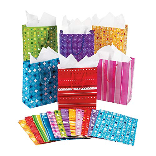 Medium Mega Colorful Print Gift Bags - Party Supplies - 60 Pieces