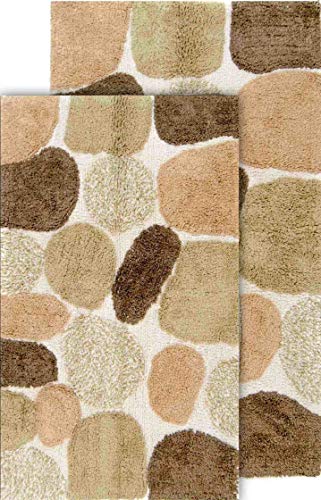Book Cover Chesapeake 2-Piece Pebbles 21-Inch by 34-Inch and 24-Inch by 40-Inch Bath Rug Set, Khaki