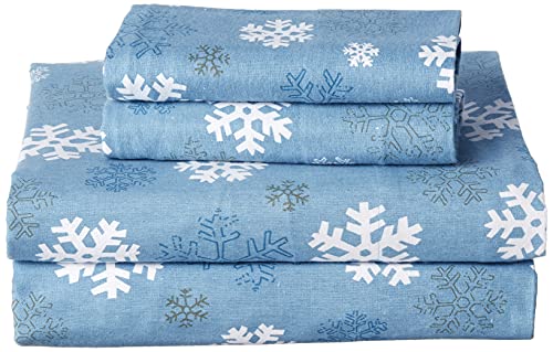 Book Cover Pointehaven Heavy Weight Printed Flannel 100-Percent Cotton Sheet Set, Queen, Snow Flakes