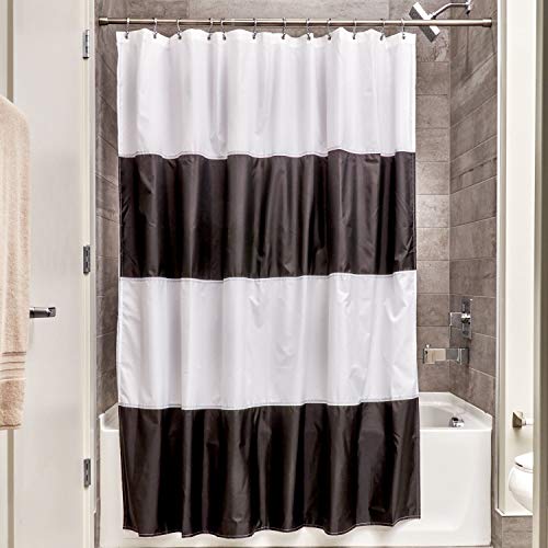 Book Cover iDesign Zeno Wide Stripe Shower Curtain for Master, Guest, Kids', College Dorm Bathroom, Standard, Black
