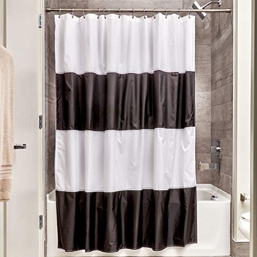 iDesign Zeno Wide Stripe Shower Curtain for Master, Guest, Kids', College Dorm Bathroom, Standard, Black