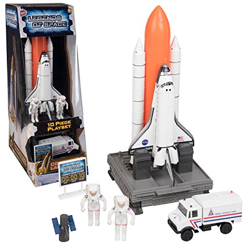 Book Cover Space Shuttle And Toy Rocket Ship Set - 10 Piece Complex 39 Launch Site with Astronauts, Rockets, Space Shuttle, and Ground Vehicle - Measures 15