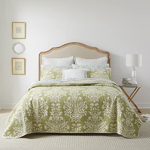 Book Cover Laura Ashley Rowland Collection Quilt Set-100% Cotton, Reversible, All Season Bedding with Matching Sham(s), Pre-Washed for Added Comfort, Twin, Sage