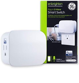 GE Enbrighten Z-Wave Plus Smart Switch 1-Outlet Plug-In, Works with Alexa, Google Assistant, Repeater/Range Extender, for Lamps & Small Appliances, ZWave Hub Required, 28169,White