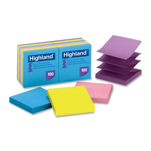 Book Cover Highland Pop-up Sticky Notes, 3 x 3 Inches, Assorted Bright Colors, 12 Pack (6549-PUB)