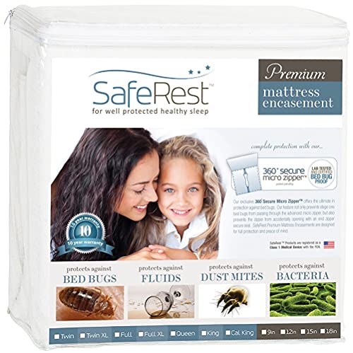 Book Cover SafeRest Zippered Mattress Protector - Premium 15-18 Inch Waterproof Mattress Cover for Bed - Breathable & Noiseless Washable Mattress Encasement - King