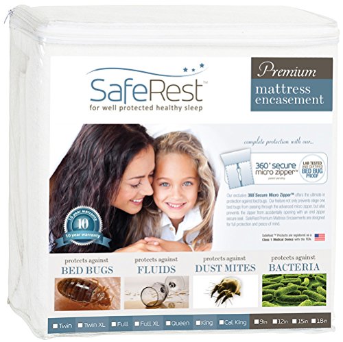 Book Cover Full Size Saferest Premium Waterproof Lab Certified Bed Bug Proof Zippered Mattress Encasement - Designed For Complete Bed Bug, Dust Mite And Fluid Protection White Fits 9 - 12 In. H