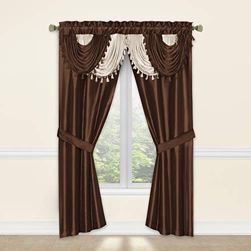 Book Cover Regal Home Collections Amore 54 84-Inch Luxurious 5PC Attached Valance, Brown Window Curtain Set