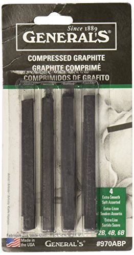 Book Cover General Pencil Compressed Graphite Sticks 4/Pkg, Black - 2B, 4B & 6B