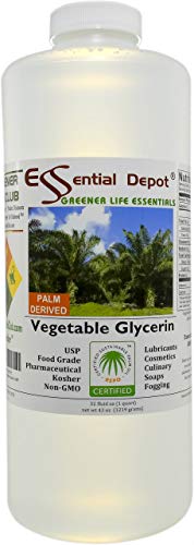 Book Cover Glycerin Vegetable - 1 Quart (43 oz.) - Non GMO - Sustainable Palm Based - USP - KOSHER - PURE - Pharmaceutical Grade - safety sealed HDPE container with resealable cap