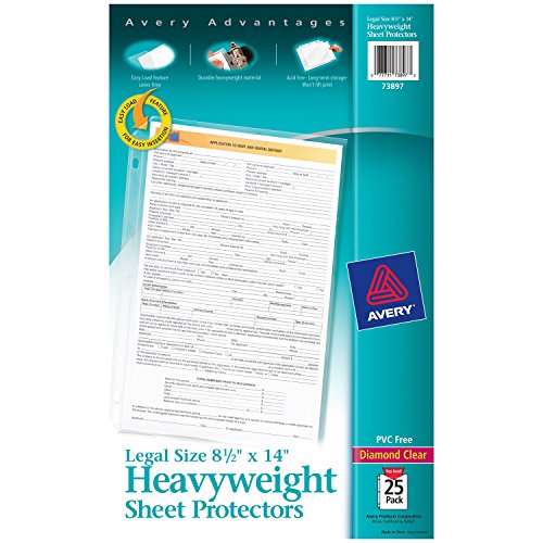 Avery Heavyweight Diamond Clear Sheet Protectors, 8.5" x 14", Acid-Free, Easy Load, Legal Size, 25ct (73897)