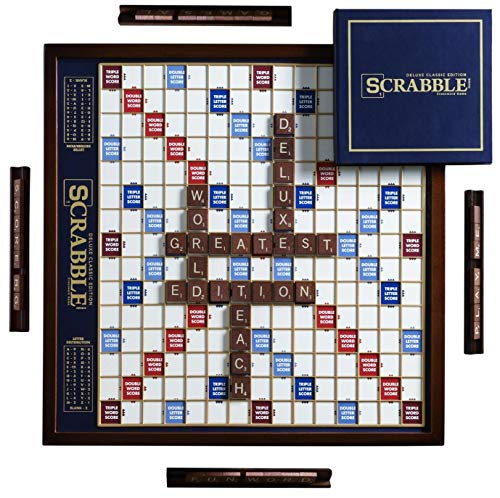 Book Cover Scrabble Deluxe Edition with Rotating Wooden Game Board