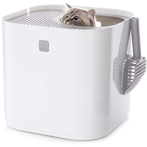 Book Cover Modkat Litter Box, Top-Entry, Includes Scoop and Reusable Liner - White