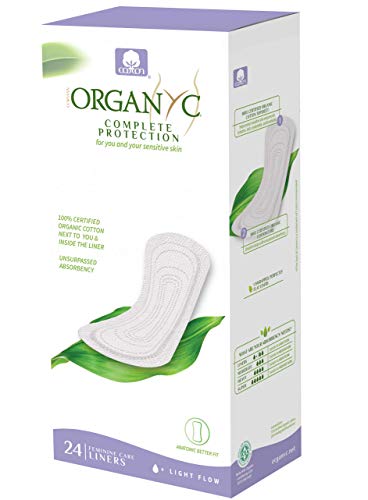 Organyc 100% Organic Cotton Panty Liners for Sensitive Skin, Light Plus, Flat Packed, 24 Count