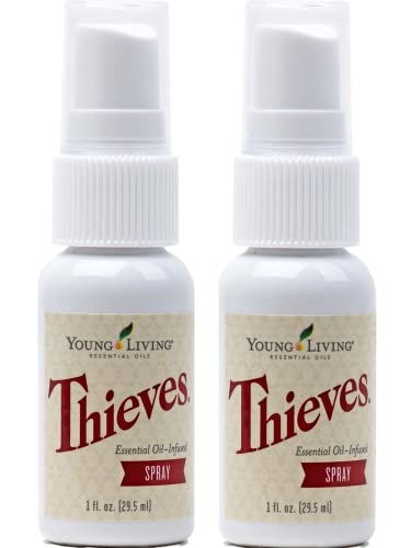 Thieves Spray - Natural Defense on the Go - 2-Pack of 1 fl oz Bottles by Young Living Essential Oils: Fast and Convenient Cleaning for Home and On the Go