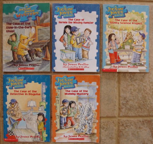 Jigsaw Jones Set of 5 Books (#1 The Case of Hermie the Missing Hamster ~ #6 The Case of the Mummy Mystery ~ #9 The Case of the Stinky Science Project ~ #13 The Case of the Detective in Disguise ~ #24 The Case of the Glow-in-the-Dark Ghost)