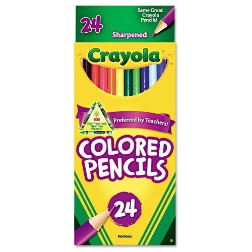 Crayola Products - Crayola - Pencils Long Cannon Woodcase Color, 3.3mm, 24 Assorted Colors / Set - Sold as 1 Set - Presharpened Points. - Bright colors and smooth Laydown. - Made from reforested wood.