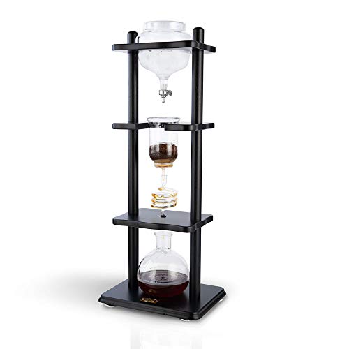 Yama Cold Brew Maker I Ice Coffee Machine With Slow Drip Technology I Makes 6-8 cups (32oz), Large Capacity Cold Brew Coffee Tower, Black Wood Straight Frame