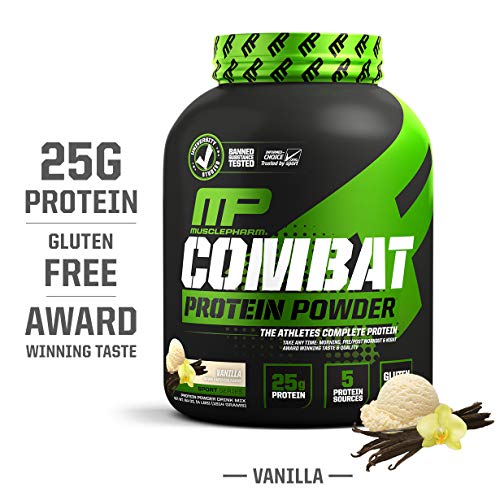 Book Cover MusclePharm Combat Protein Powder, Essential Whey Protein Powder, Isolate Whey Protein, Casein and Egg Protein with BCAAs and Glutamine for Recovery, Vanilla, 4-Pound, 54 Servings