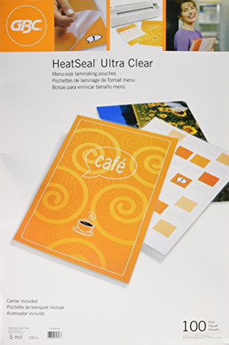 Book Cover GBC Laminating Sheets, Thermal Laminating Pouches Menu Size, 5mil, HeatSeal UltraClear, 100 Pack (3200418)