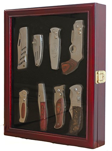 Knife Display Case Shadow Box, with Glass Door, Wall Mountable (Cherry Finish)